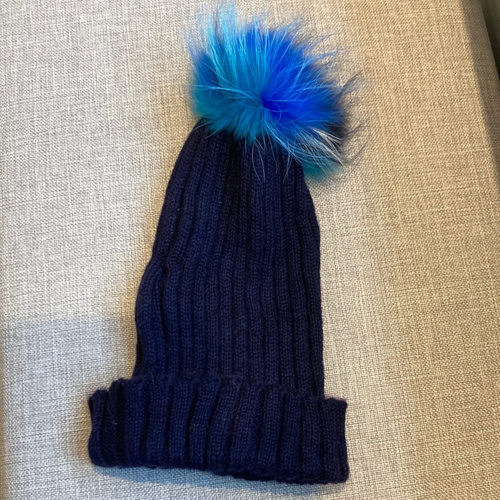 Bari Lynn Ribbed Hat with fur, NEW with tags